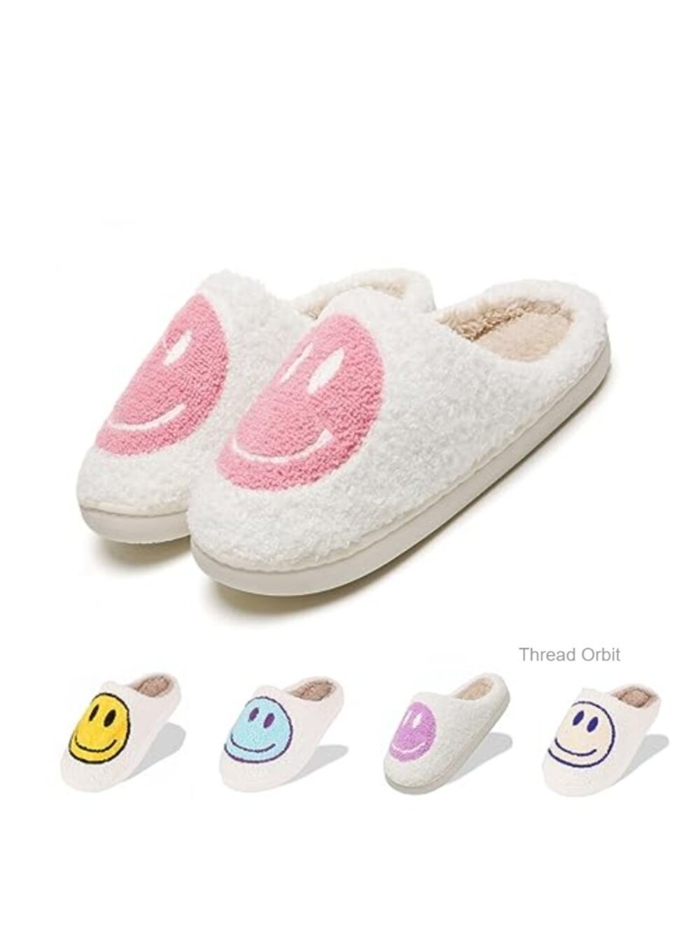Plush Memory Foam Fuzzy Happy Face Slippers Unisex Slip-On House Shoes
